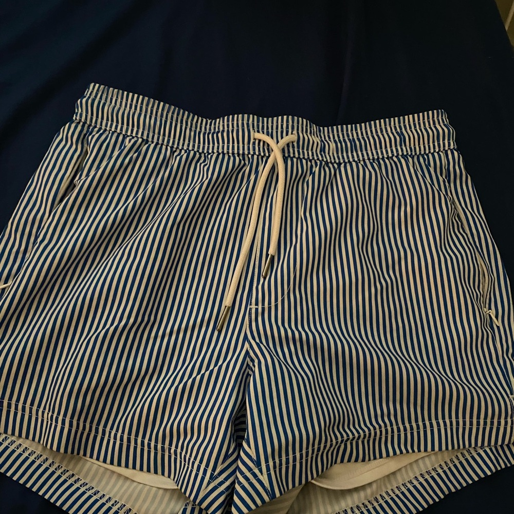Blue and White Striped Shorts